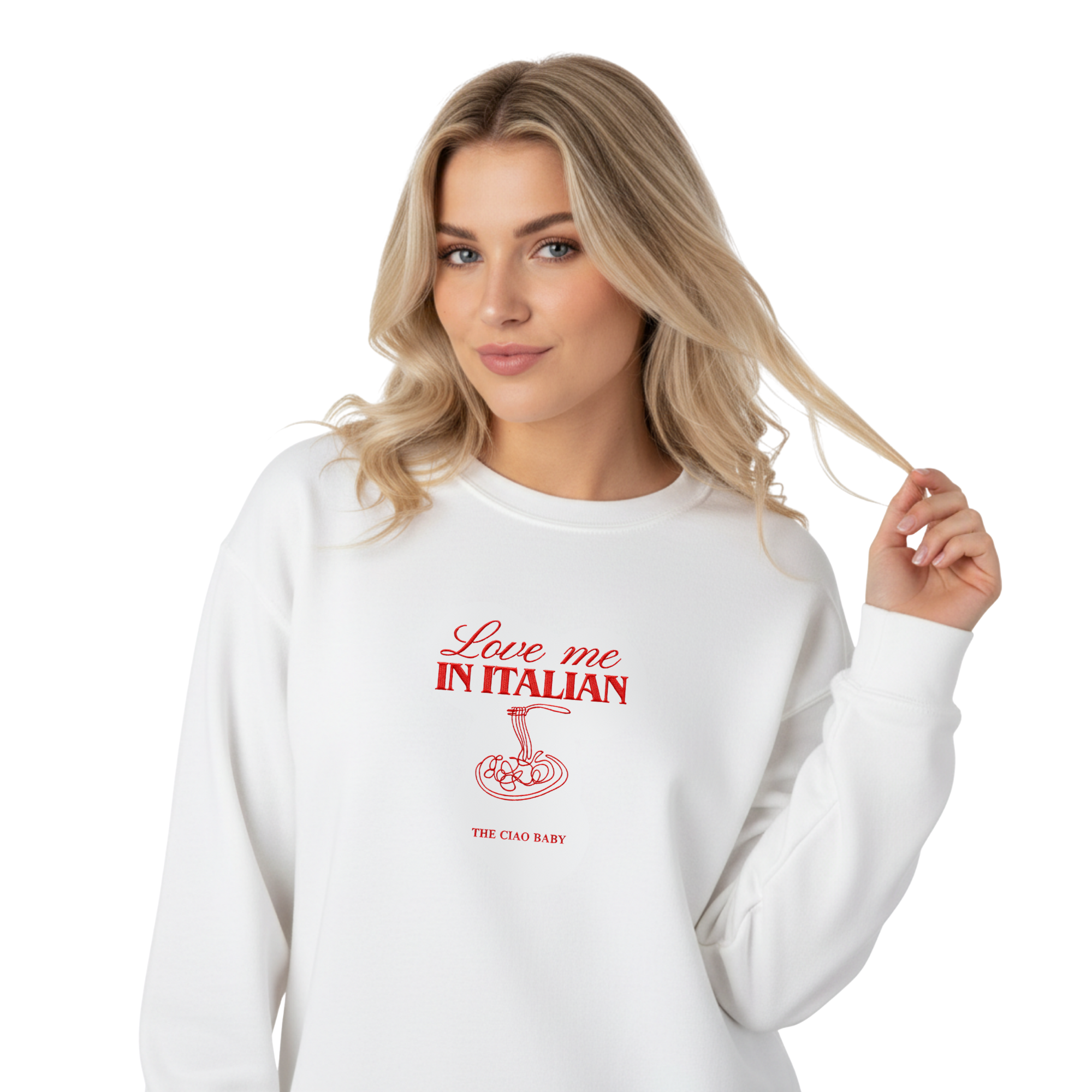 Love Me in Italian Sweatshirt – White Crewneck